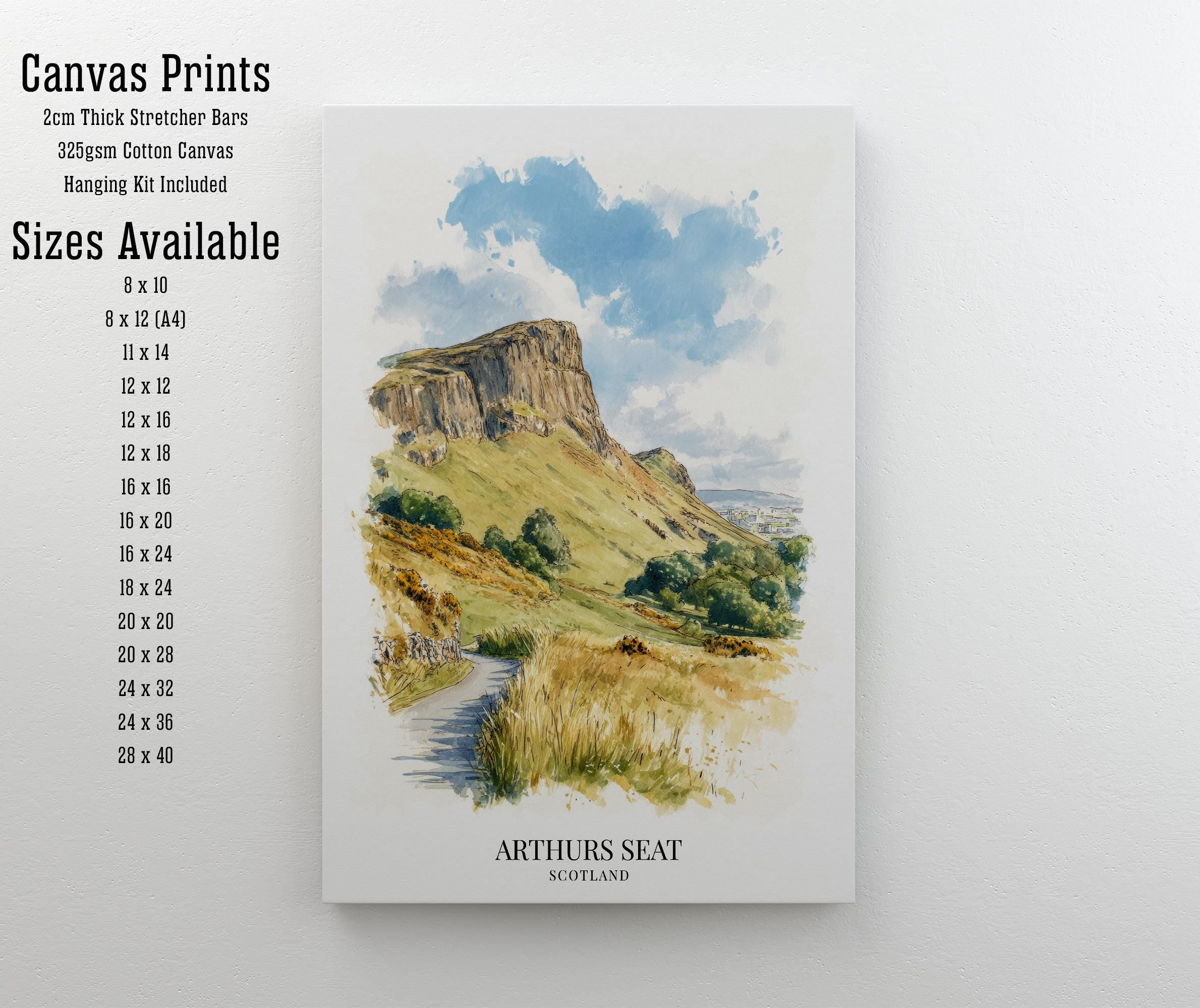 Arthur's Seat Scotland Watercolor Painting Edinburgh Art Arthur's Seat Print Scenic Scottish City Decor