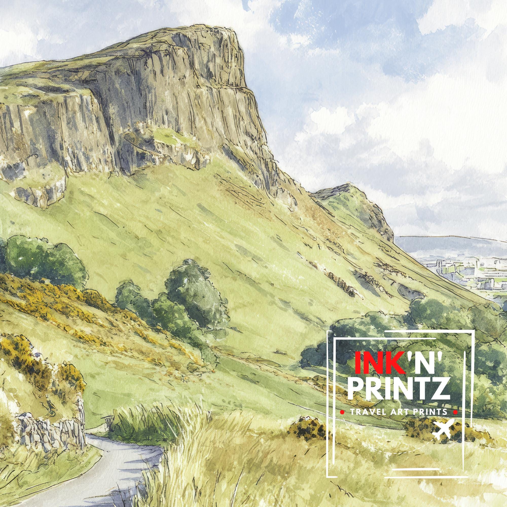 Arthur's Seat Scotland Watercolor Painting Edinburgh Art Arthur's Seat Print Scenic Scottish City Decor