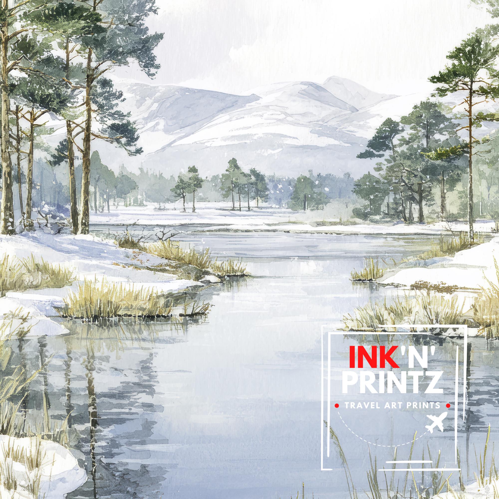 Aviemore Scotland Watercolor Painting Scottish Highlands Art Aviemore Print Scenic Mountain Village Decor