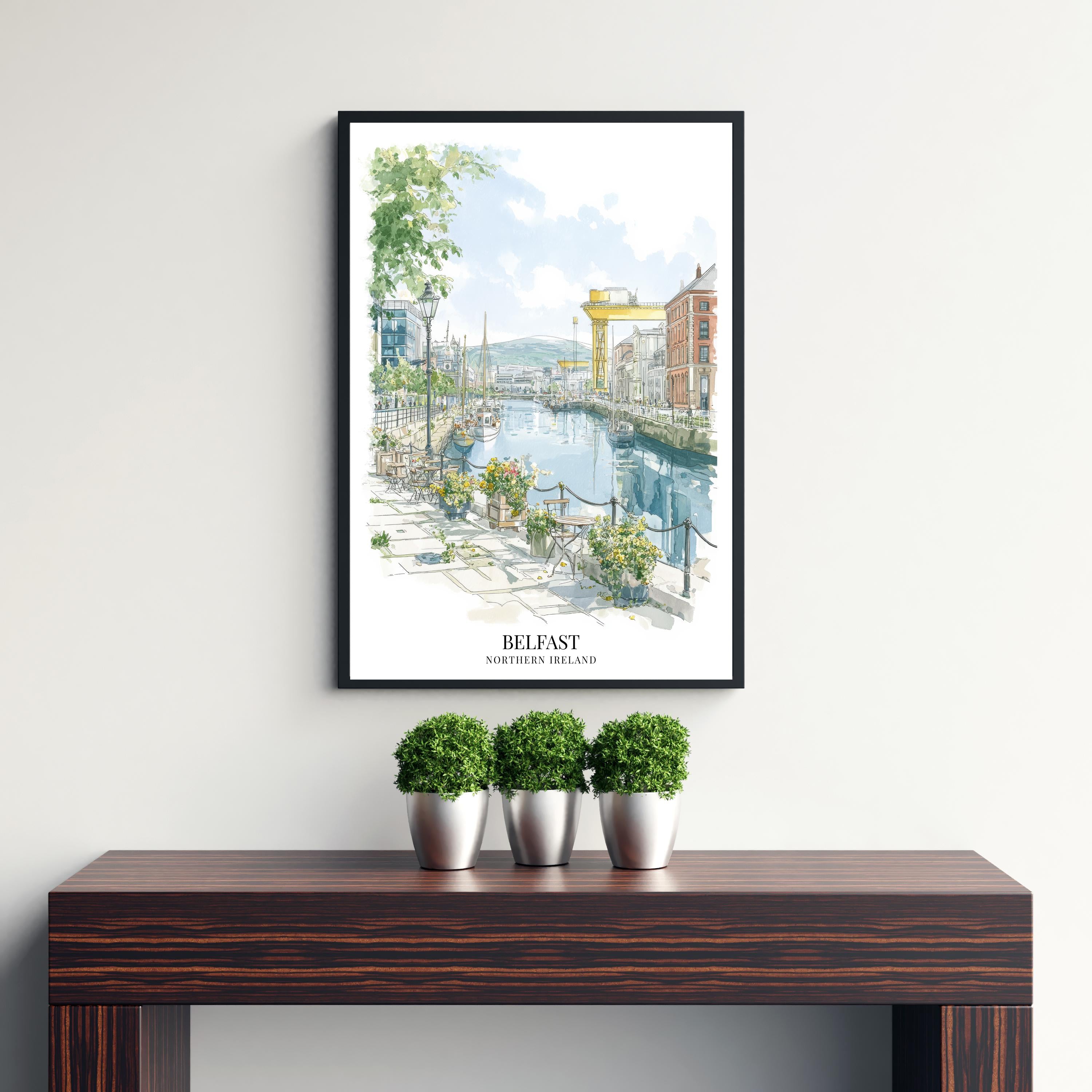 Belfast Watercolor Painting Northern Ireland Art Belfast Print Scenic City View Decor