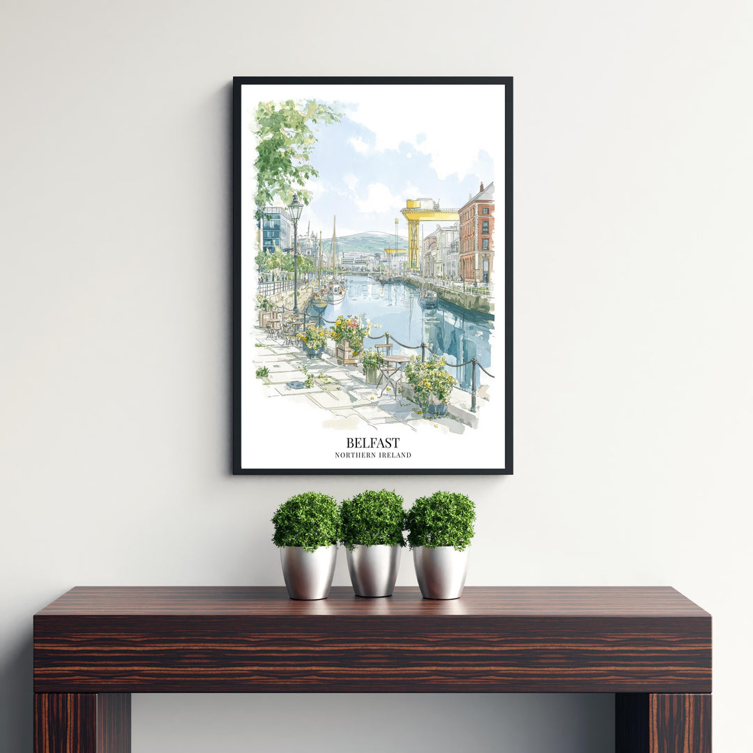 Belfast Watercolor Painting Northern Ireland Art Belfast Print Scenic City View Decor