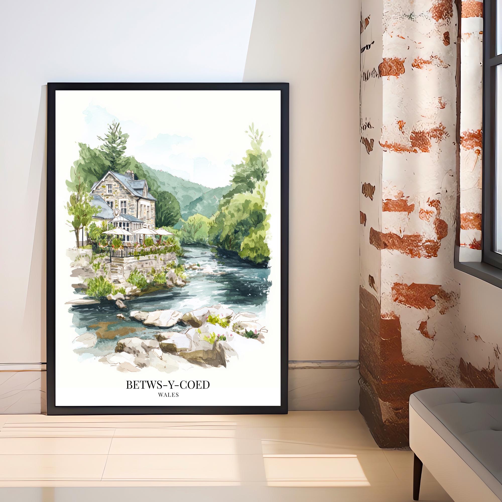 Betws-y-Coed Watercolor Painting Snowdonia Village Art Betws-y-Coed Print Scenic River Decor