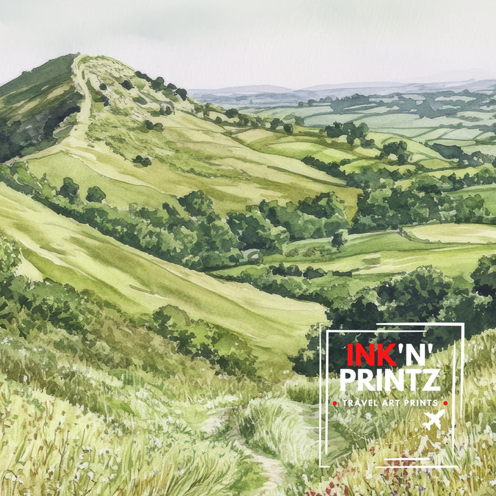 Malvern Hills Watercolor Painting UK Landscape Art Malvern Hills Print Scenic Countryside Decor Gift for Nature Lovers