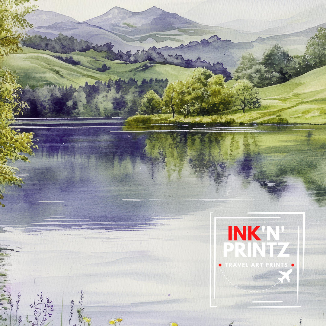 Tarn Hows Lake District Watercolor Poster UK Landscape Art Tarn Hows Print Scenic Lake District Decor Gift for Nature Lovers