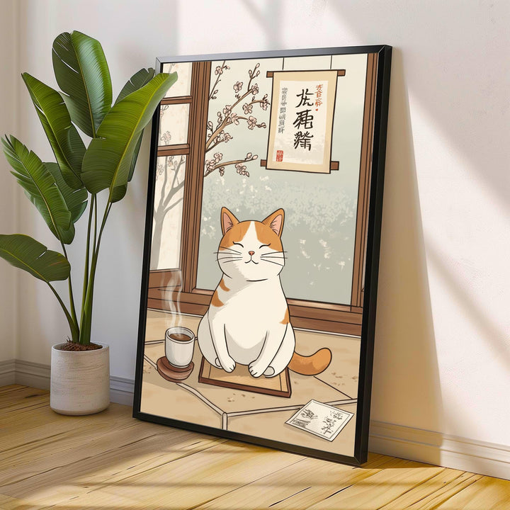 Yoga Meditating Cat Art Print Whimsical Poster Zen Animal Wall Art for Cozy Homes Yoga Rooms and Mindful Decor Spaces