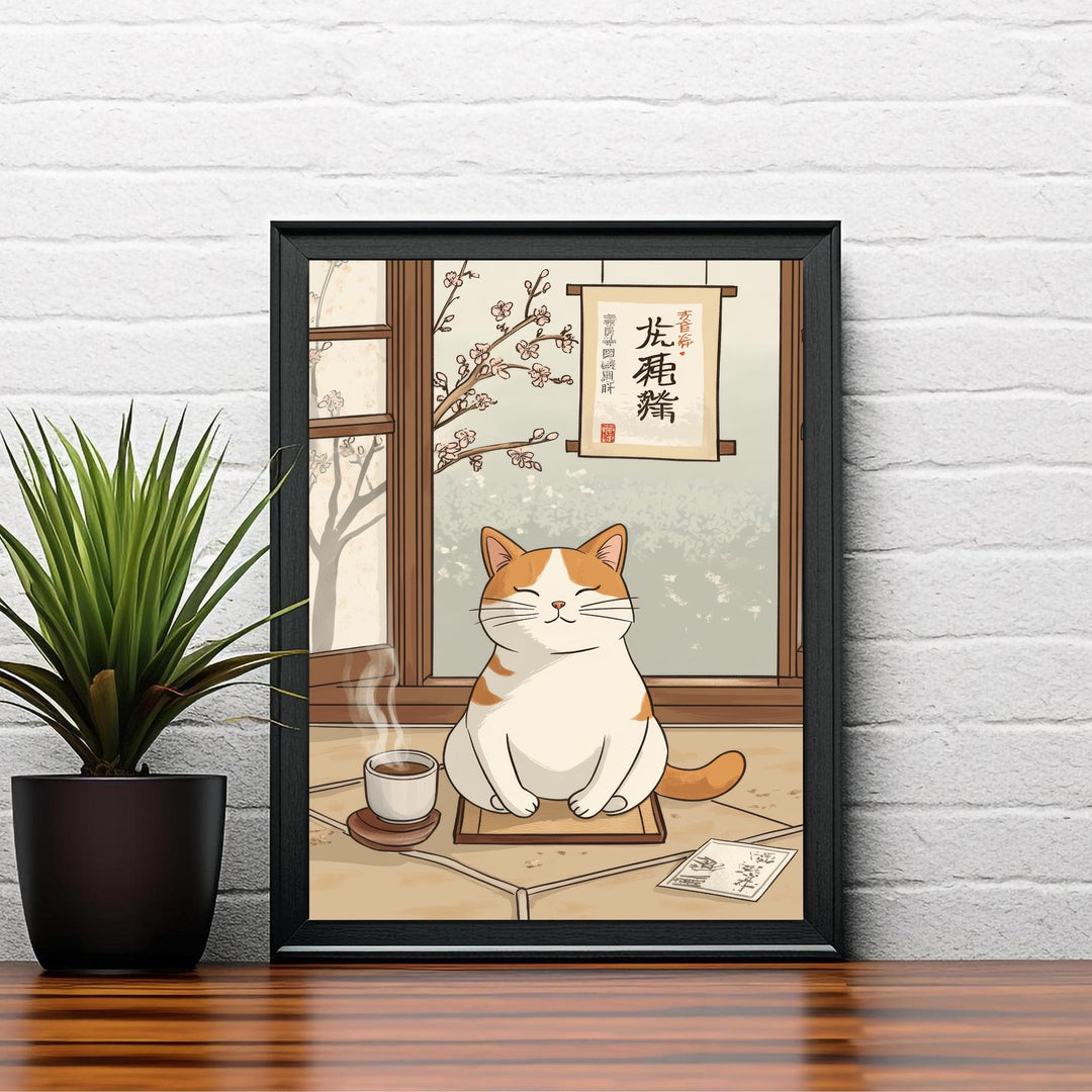 Yoga Meditating Cat Art Print Whimsical Poster Zen Animal Wall Art for Cozy Homes Yoga Rooms and Mindful Decor Spaces