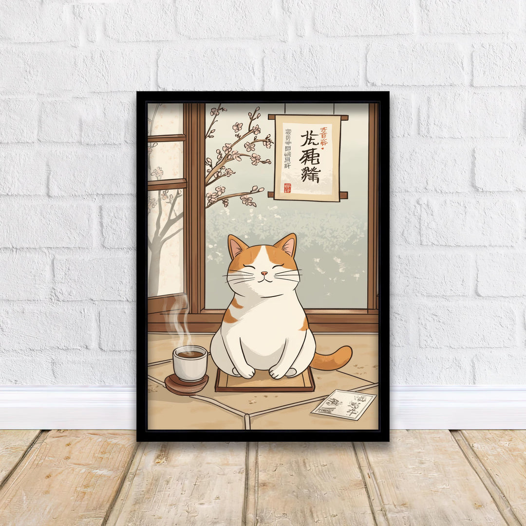 Yoga Meditating Cat Art Print Whimsical Poster Zen Animal Wall Art for Cozy Homes Yoga Rooms and Mindful Decor Spaces