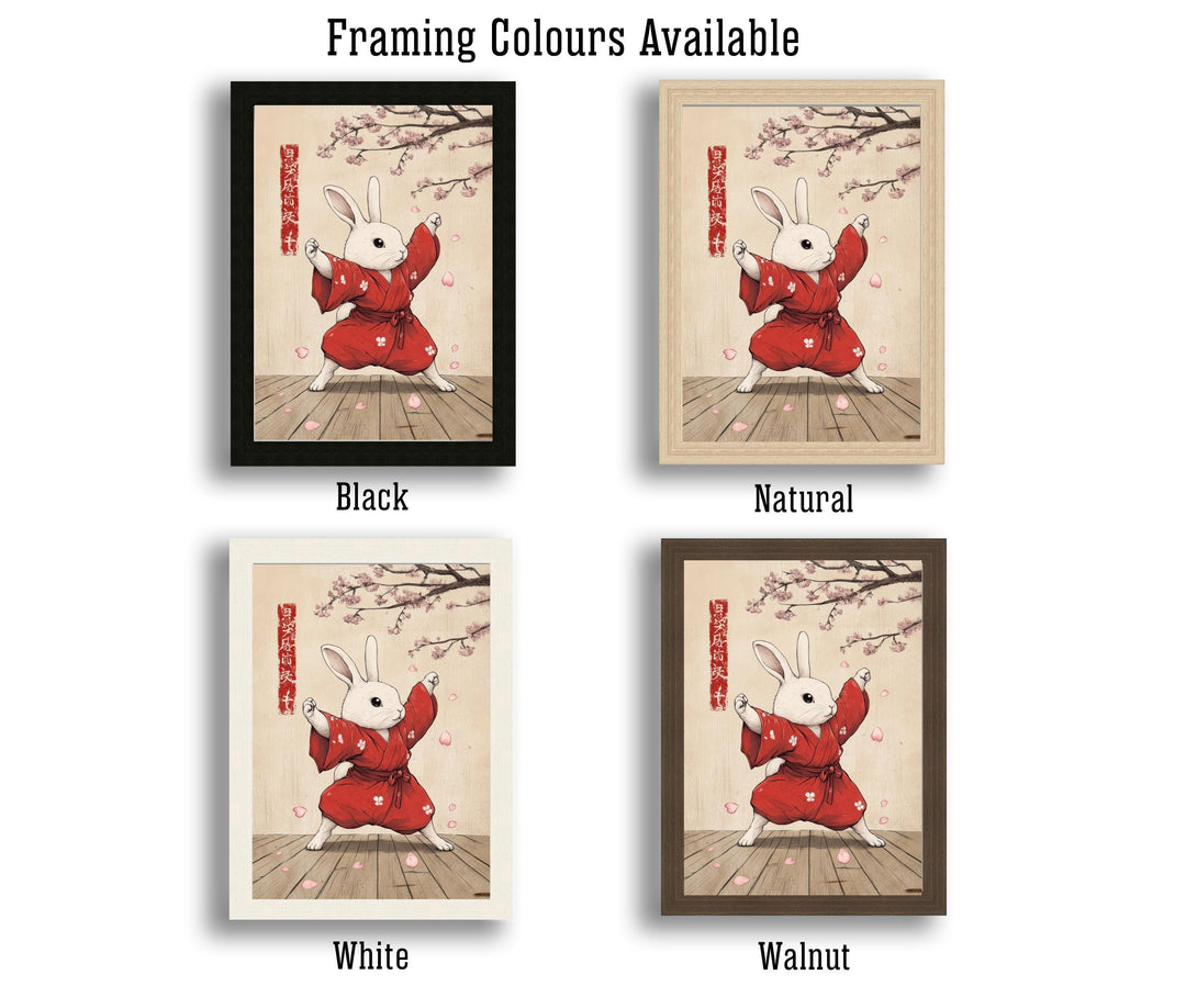 Kung Fu Rabbit Japanese Art Print Whimsical Poster Ukiyo-e Style Bunny Wall Art for Cozy Homes Martial Arts and Animal Lover Decor