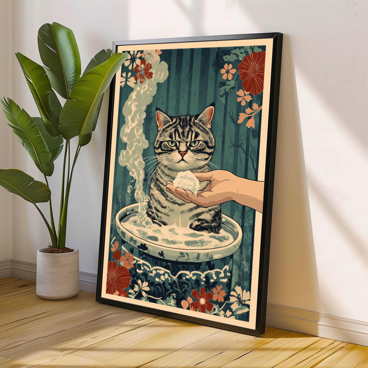 Grumpy Cat Japanese Art Print Whimsical Poster Ukiyo-e Style Cat Wall Art for Cozy Homes Funny Animal Decor and Cat Lover Spaces