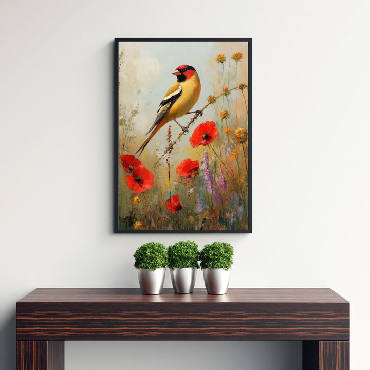 Goldfinch in Wild Flowers Art Print Vintage Nature Poster Cottagecore Wall Art for Cozy Homes Garden Decor and Bird Lover Spaces