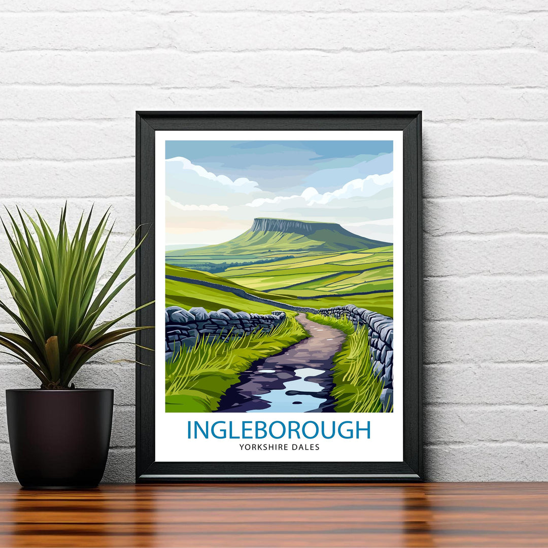 Ingleborough Travel Poster Yorkshire Dales Art Ingleborough Print Scenic Mountain Decor Gift for Hiking Lovers