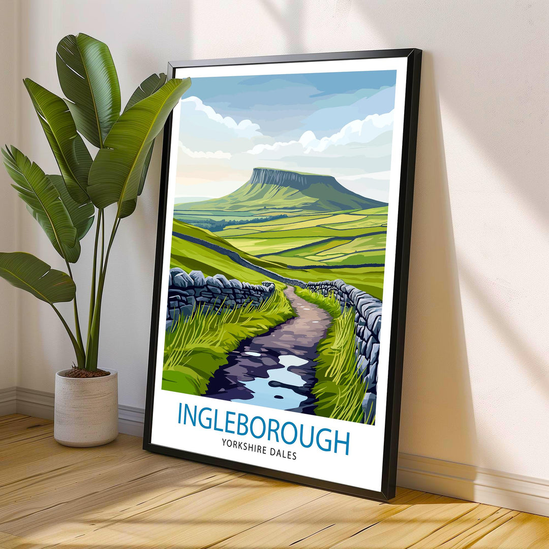 Ingleborough Travel Poster Yorkshire Dales Art Ingleborough Print Scenic Mountain Decor Gift for Hiking Lovers