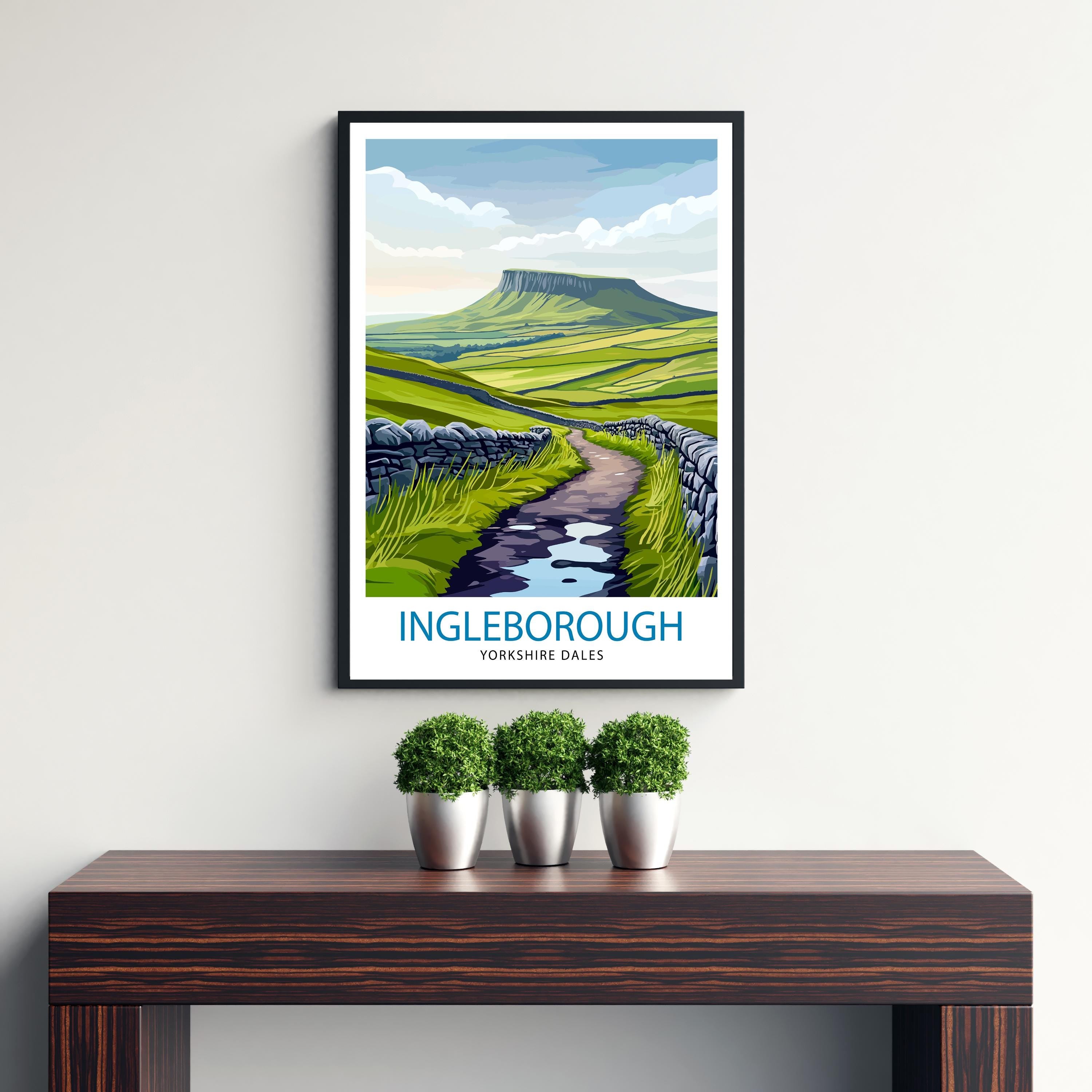 Ingleborough Travel Poster Yorkshire Dales Art Ingleborough Print Scenic Mountain Decor Gift for Hiking Lovers