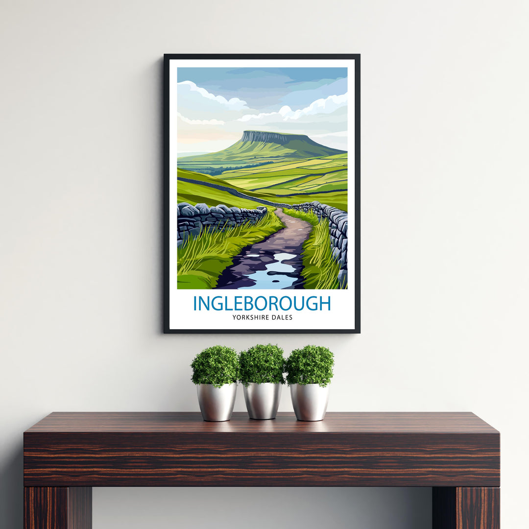 Ingleborough Travel Poster Yorkshire Dales Art Ingleborough Print Scenic Mountain Decor Gift for Hiking Lovers
