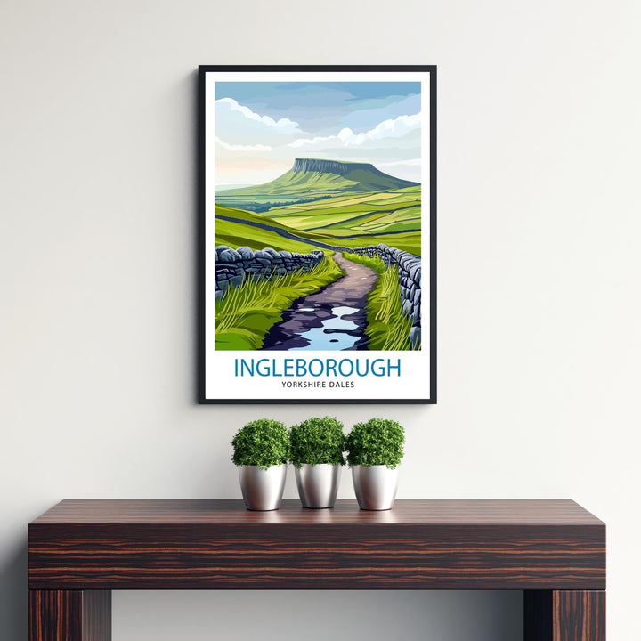 Ingleborough Travel Poster Yorkshire Dales Art Ingleborough Print Scenic Mountain Decor Gift for Hiking Lovers