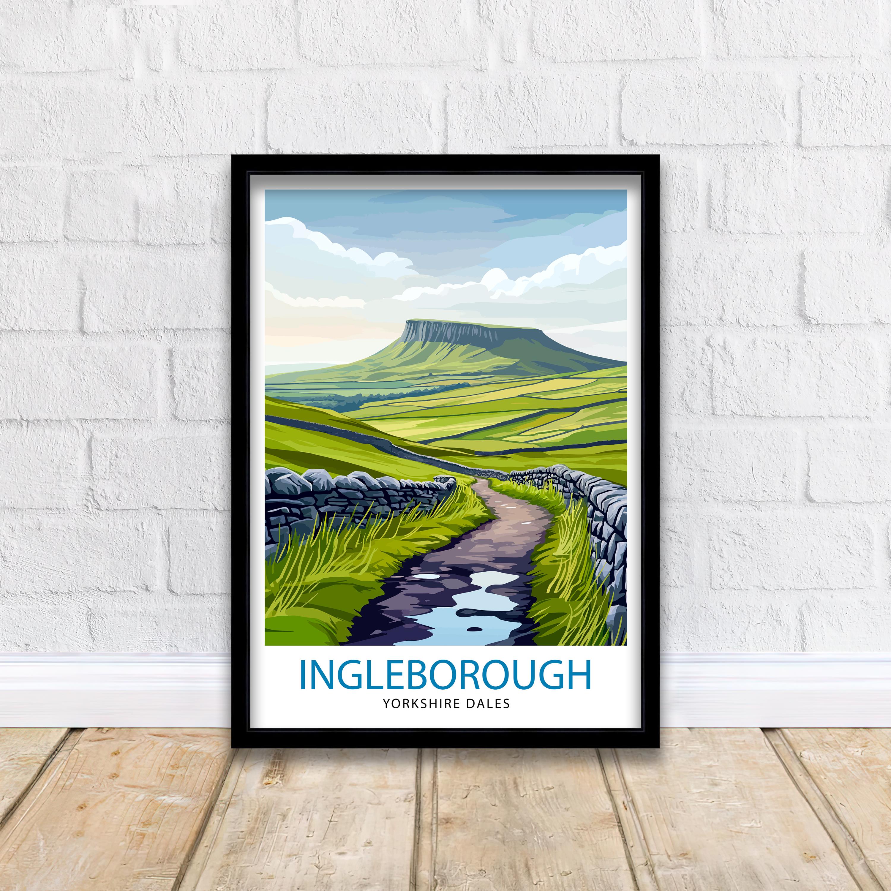 Ingleborough Travel Poster Yorkshire Dales Art Ingleborough Print Scenic Mountain Decor Gift for Hiking Lovers