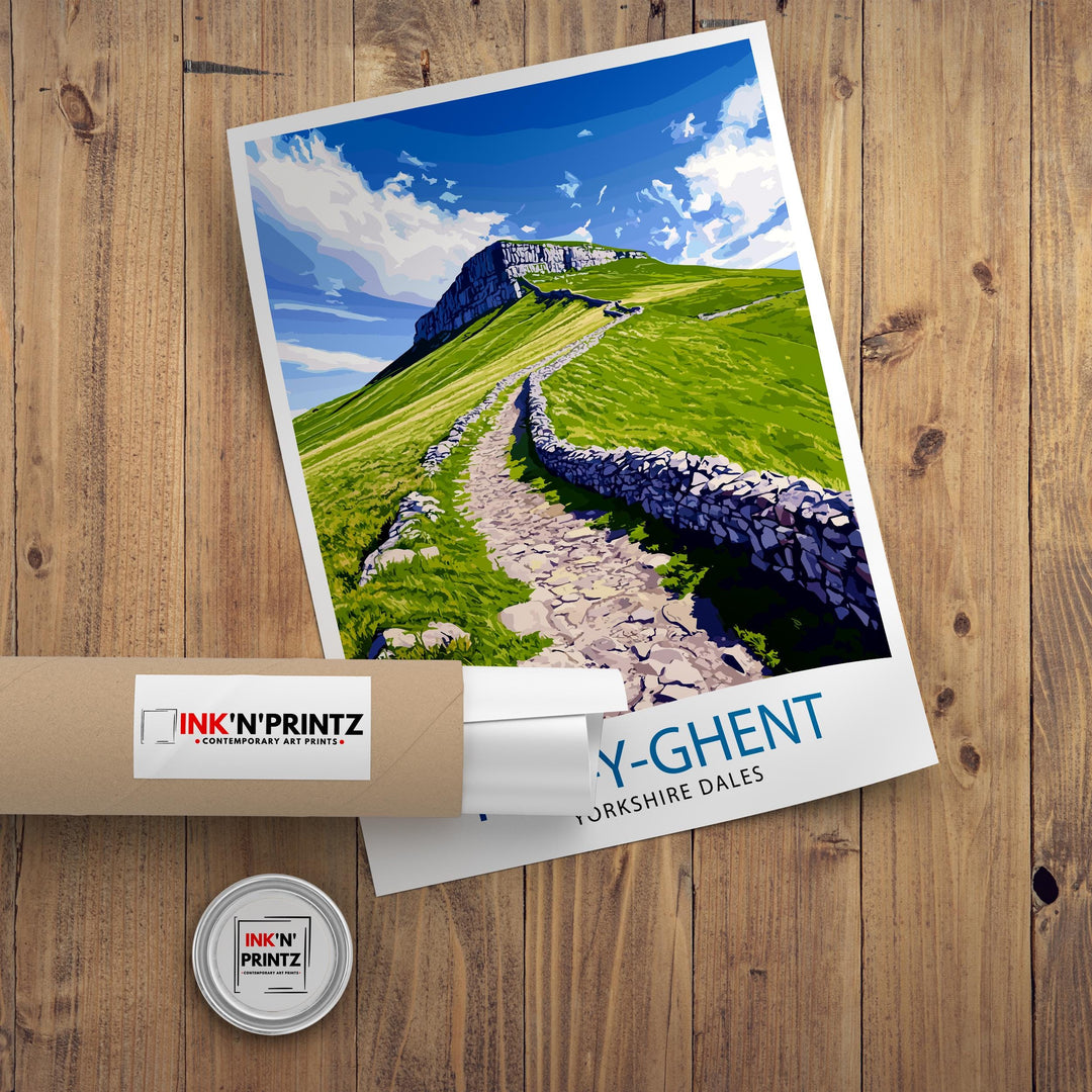 Pen Y Ghent Travel Poster Yorkshire Dales Art Pen Y Ghent Print Scenic Mountain Decor Gift for Hiking