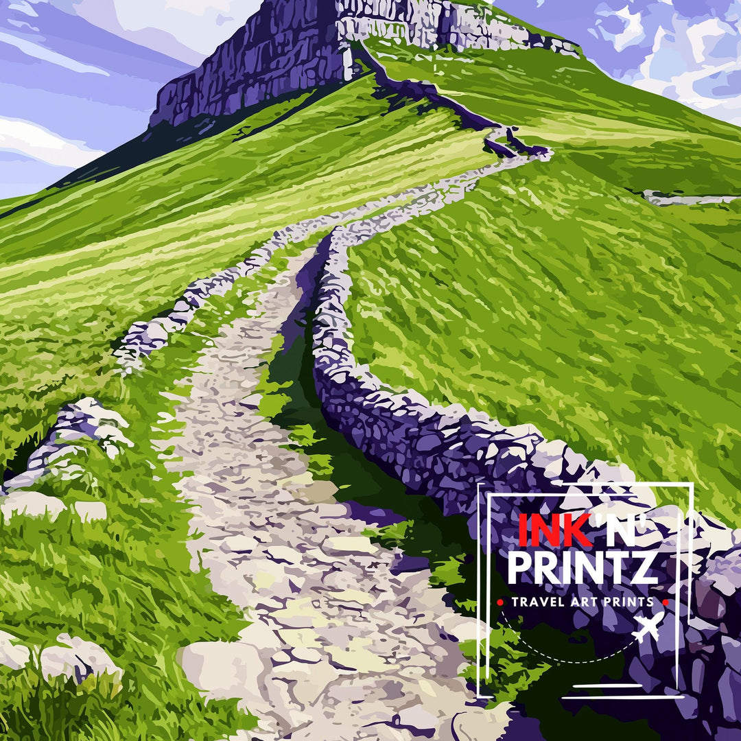 Pen Y Ghent Travel Poster Yorkshire Dales Art Pen Y Ghent Print Scenic Mountain Decor Gift for Hiking
