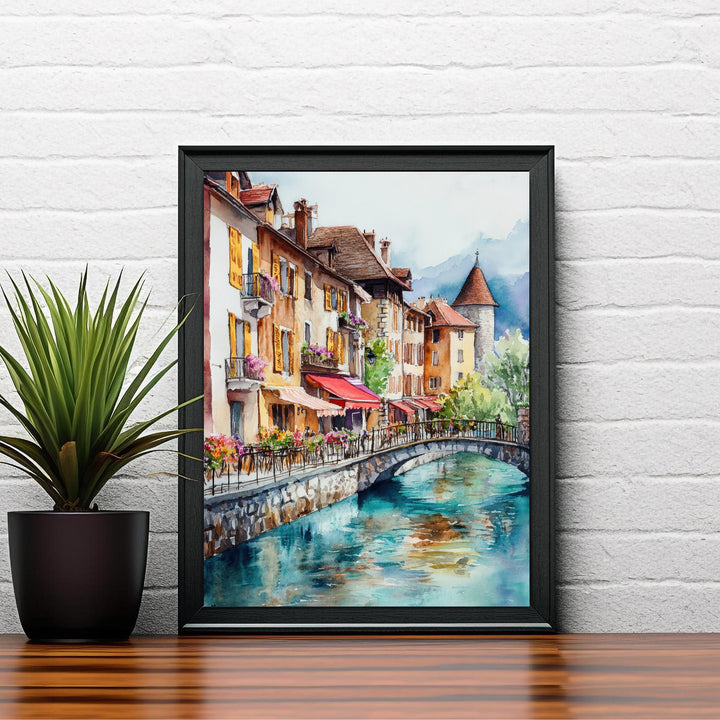 Annecy Watercolor Painting French Alps Art Annecy Print Scenic Lake Annecy Decor Gift for France Lovers