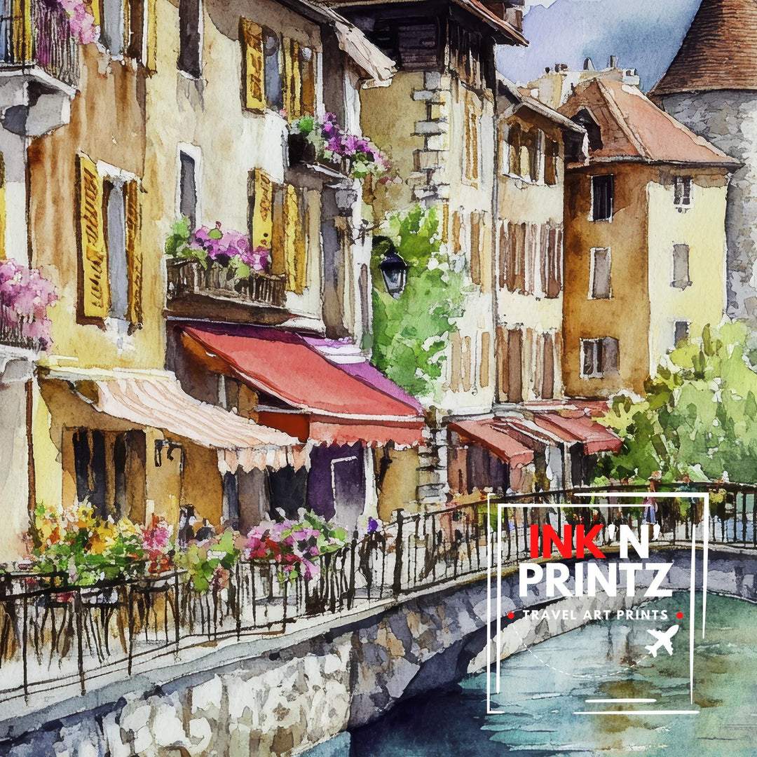 Annecy Watercolor Painting French Alps Art Annecy Print Scenic Lake Annecy Decor Gift for France Lovers