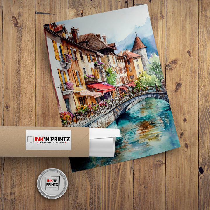 Annecy Watercolor Painting French Alps Art Annecy Print Scenic Lake Annecy Decor Gift for France Lovers