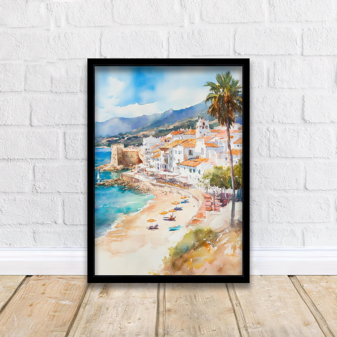 Costa del Sol Watercolor Painting Spain Beach Art Costa del Sol Print Scenic Mediterranean Decor Gift for Spain Lovers