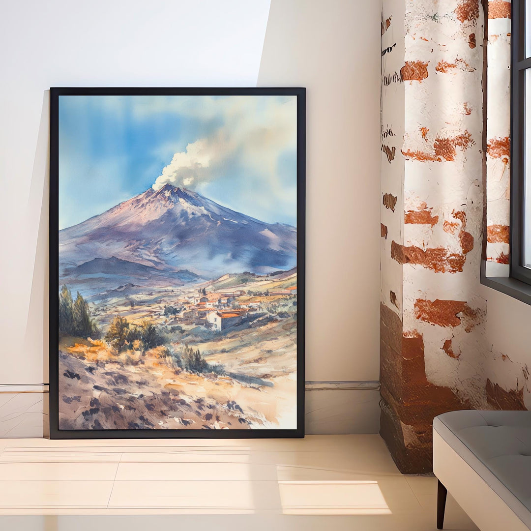 Mount Etna Watercolor Painting Sicily Volcano Art Mount Etna Print Scenic Mountain Decor Gift for Sicily Lovers
