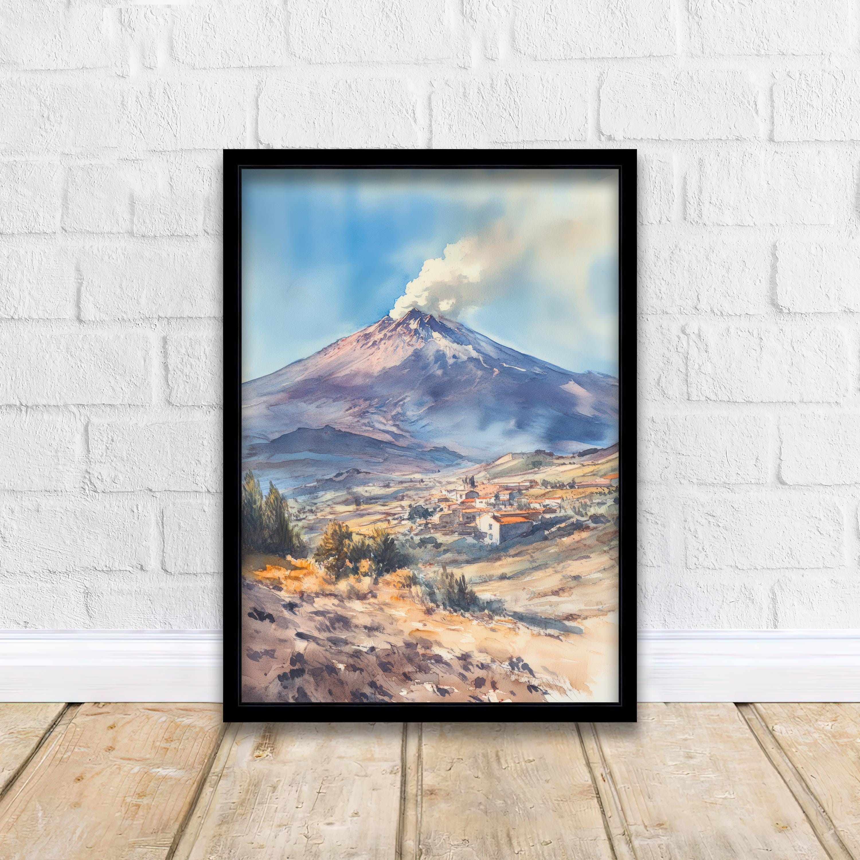 Mount Etna Watercolor Painting Sicily Volcano Art Mount Etna Print Scenic Mountain Decor Gift for Sicily Lovers