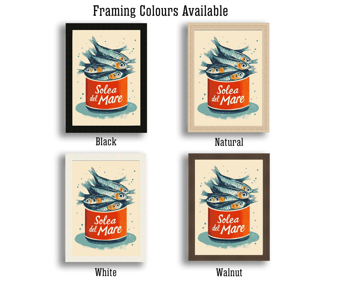Sardines Travel Poster Vintage Coastal Wall Art Whimsical Fish Print for Kitchen Decor Nautical Homes and Mediterranean Inspired Spaces