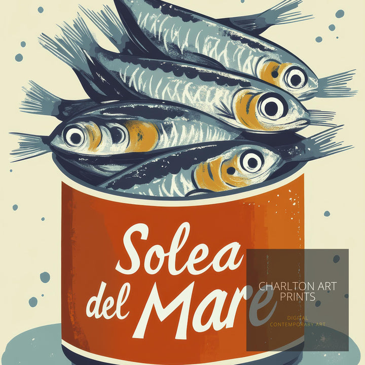 Sardines Travel Poster Vintage Coastal Wall Art Whimsical Fish Print for Kitchen Decor Nautical Homes and Mediterranean Inspired Spaces