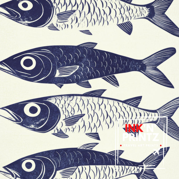 Mackerel Kitchen Poster Vintage Fish Art Print Coastal Kitchen Decor Nautical Wall Art for Cozy Homes and Seafood Lover Inspired Spaces