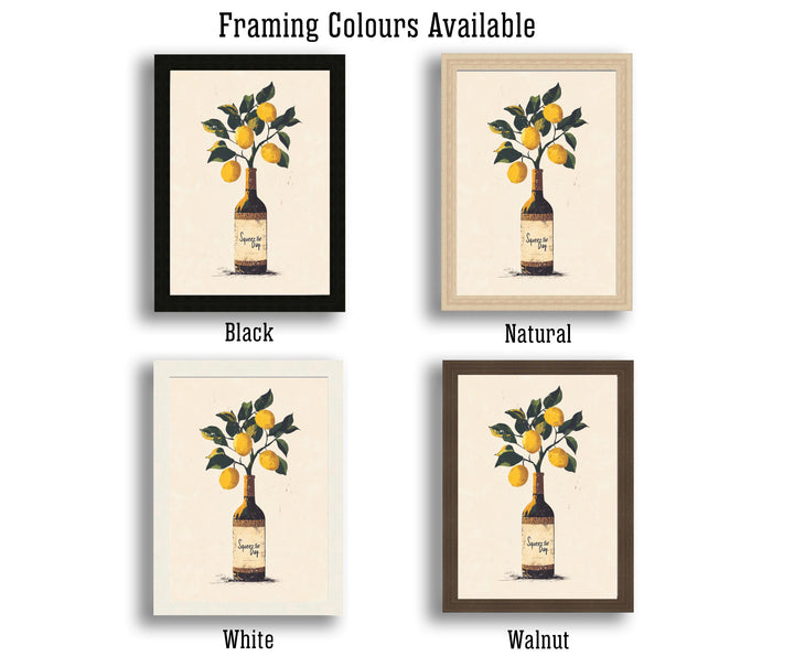 Squeeze The Day Lemon Tree Art Print Whimsical Kitchen Wall Art Vintage Botanical Poster for Cozy Homes and Citrus Inspired Decor