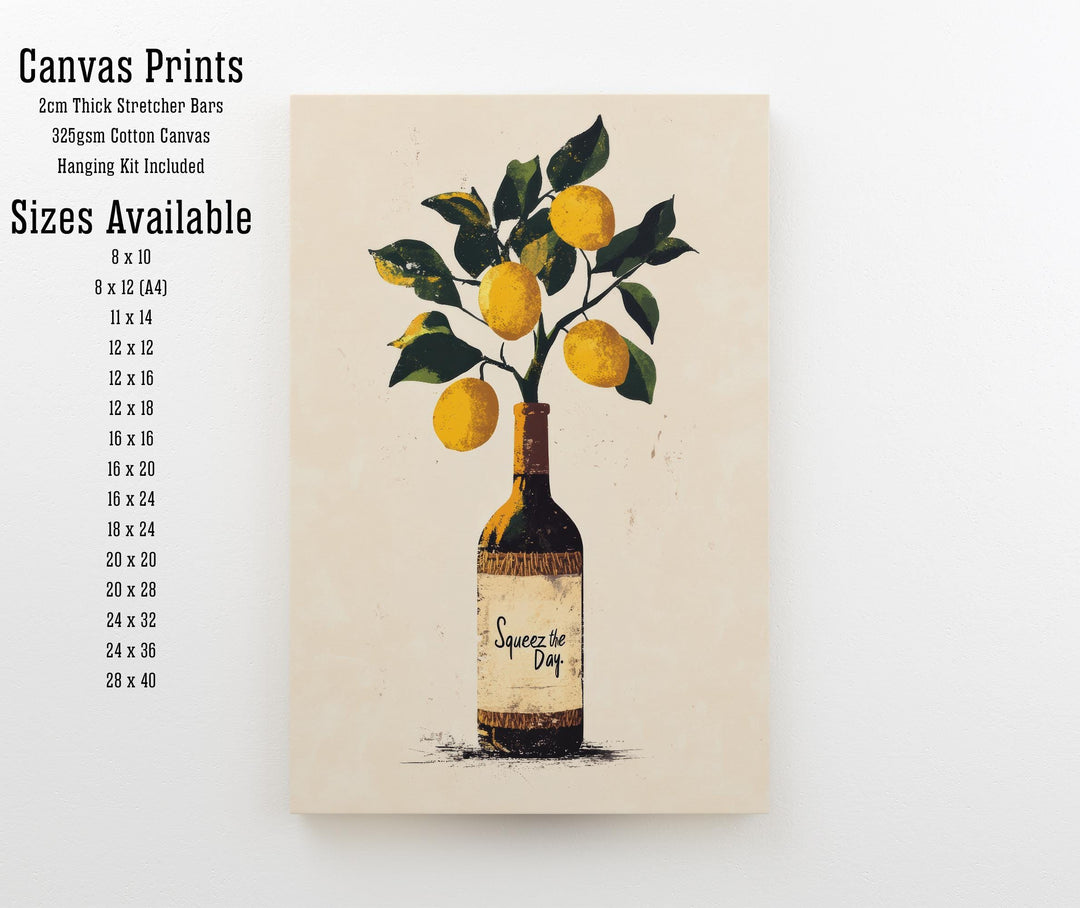 Squeeze The Day Lemon Tree Art Print Whimsical Kitchen Wall Art Vintage Botanical Poster for Cozy Homes and Citrus Inspired Decor