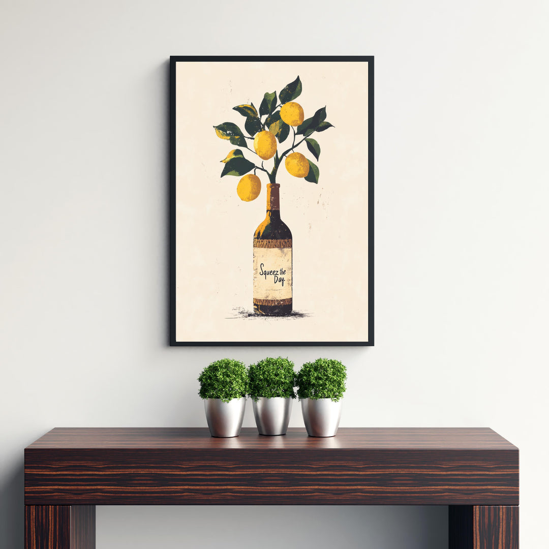 Squeeze The Day Lemon Tree Art Print Whimsical Kitchen Wall Art Vintage Botanical Poster for Cozy Homes and Citrus Inspired Decor