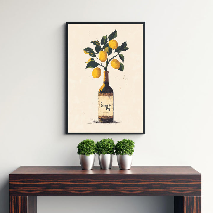 Squeeze The Day Lemon Tree Art Print Whimsical Kitchen Wall Art Vintage Botanical Poster for Cozy Homes and Citrus Inspired Decor