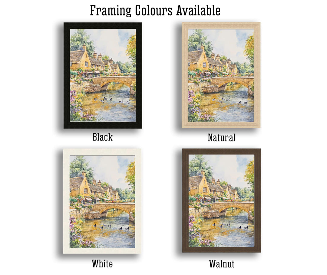 Bourton-on-the-Water Watercolor Painting Cotswold Village Art Bourton Print Scenic River Village Decor