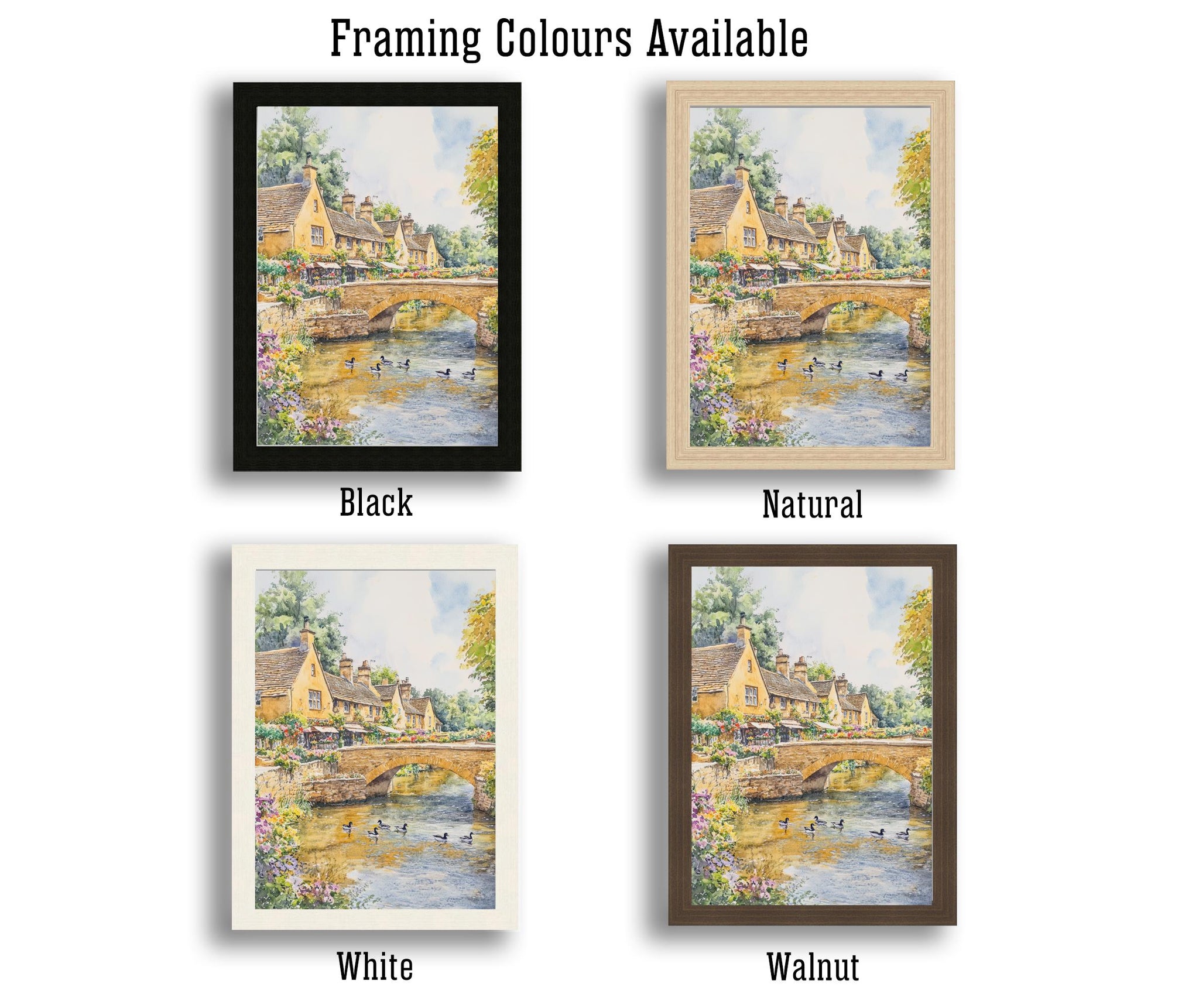Bourton-on-the-Water Watercolor Painting Cotswold Village Art Bourton Print Scenic River Village Decor