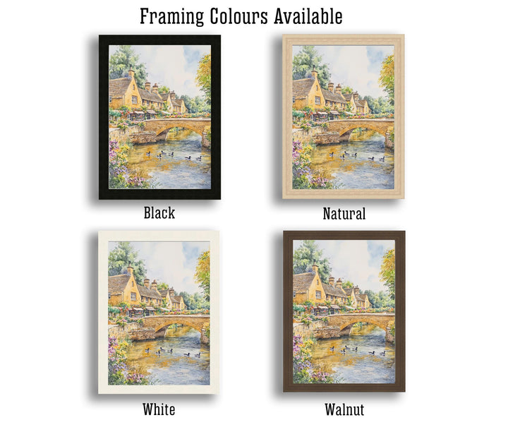 Bourton-on-the-Water Watercolor Painting Cotswold Village Art Bourton Print Scenic River Village Decor