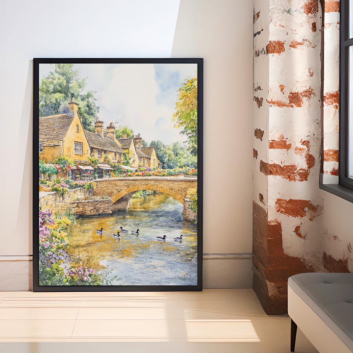 Bourton-on-the-Water Watercolor Painting Cotswold Village Art Bourton Print Scenic River Village Decor