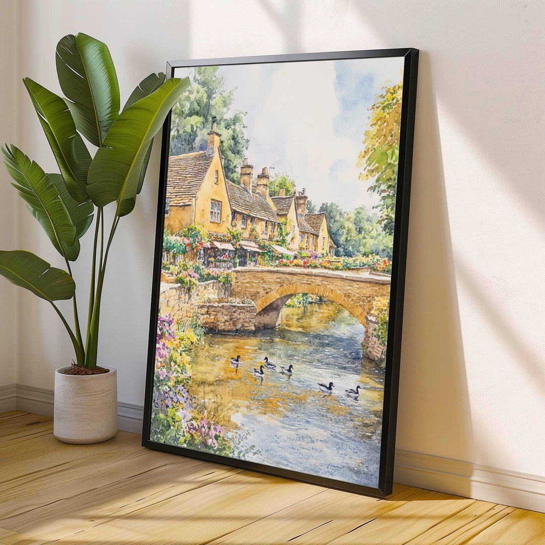 Bourton-on-the-Water Watercolor Painting Cotswold Village Art Bourton Print Scenic River Village Decor