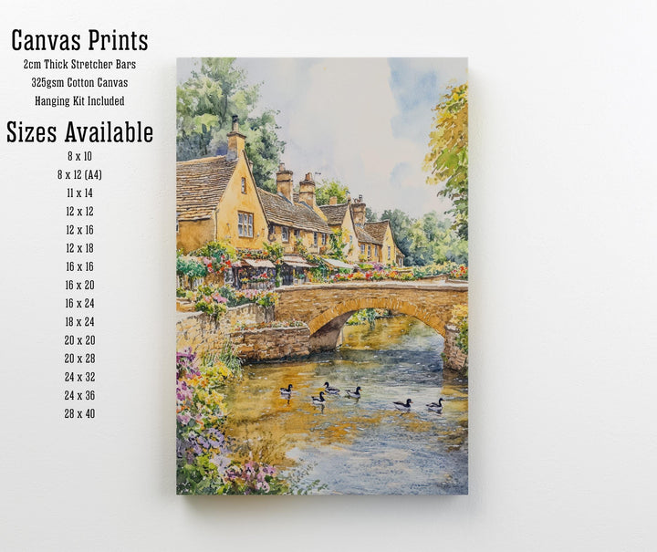 Bourton-on-the-Water Watercolor Painting Cotswold Village Art Bourton Print Scenic River Village Decor