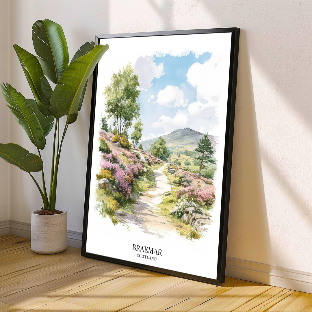 Braemar Scotland Watercolor Painting Highland Village Art Braemar Print Scenic River and Mountain Decor