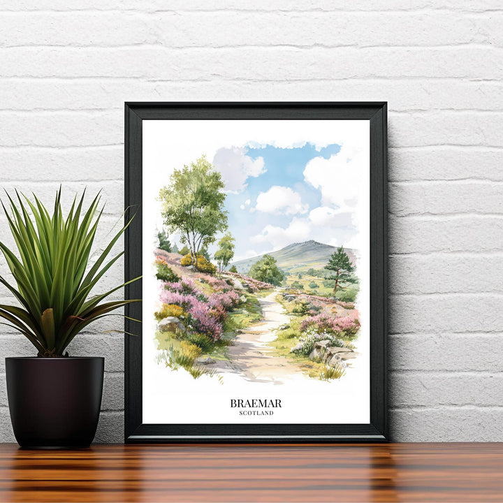 Braemar Scotland Watercolor Painting Highland Village Art Braemar Print Scenic River and Mountain Decor