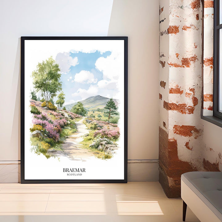 Braemar Scotland Watercolor Painting Highland Village Art Braemar Print Scenic River and Mountain Decor