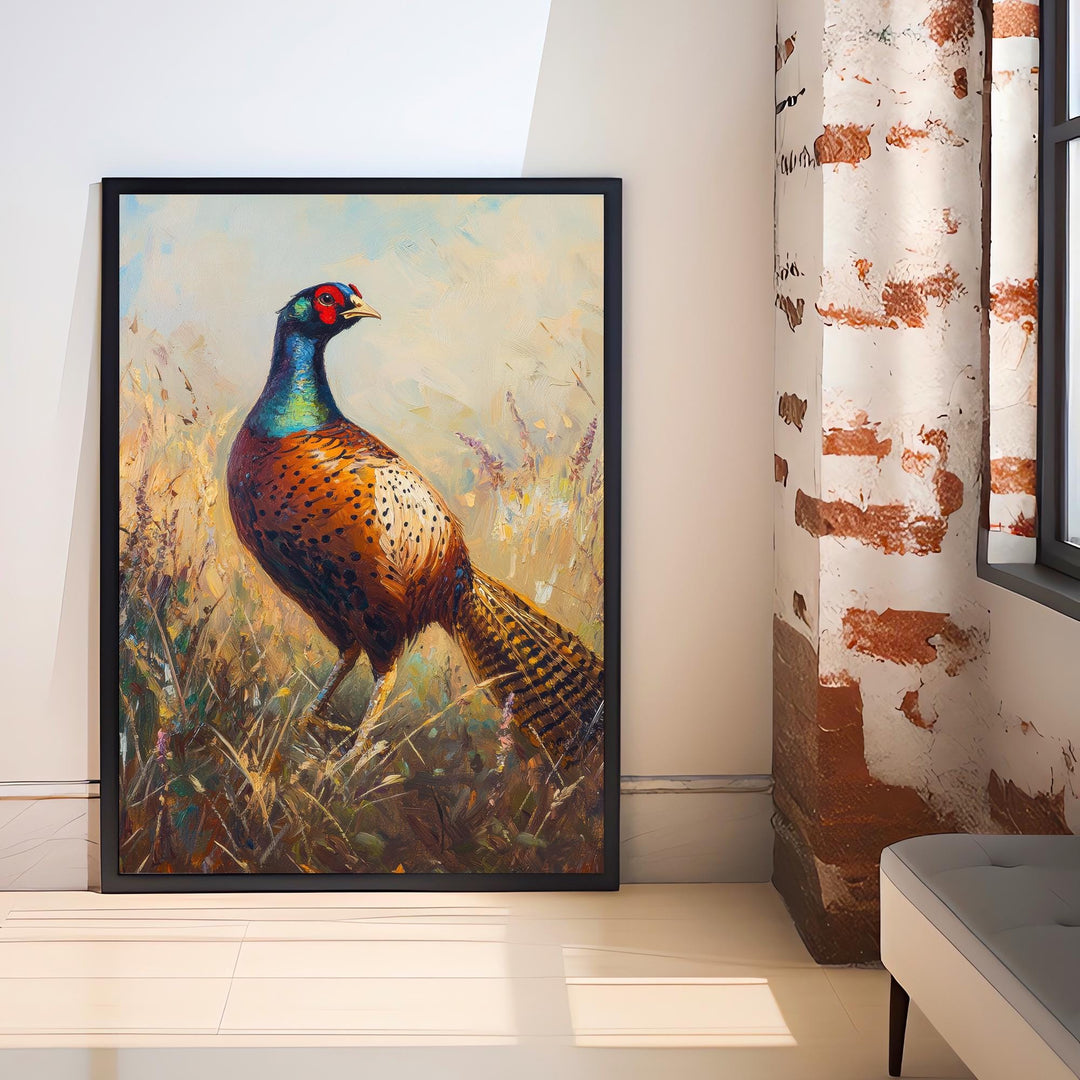 Pheasant in Field Art Print Rustic Countryside Poster Vintage Nature Wall Art for Cozy Homes Cottagecore Decor and Bird Lover Spaces