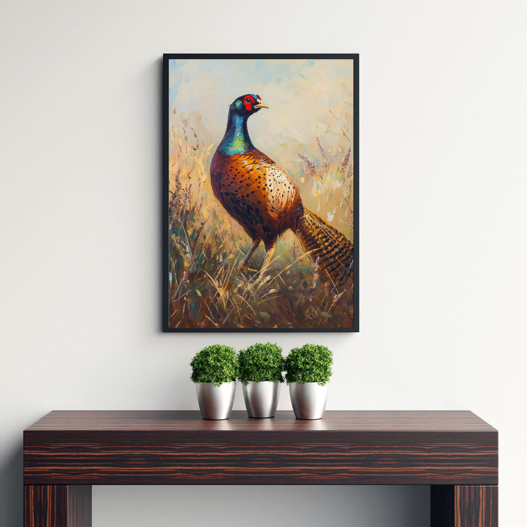 Pheasant in Field Art Print Rustic Countryside Poster Vintage Nature Wall Art for Cozy Homes Cottagecore Decor and Bird Lover Spaces
