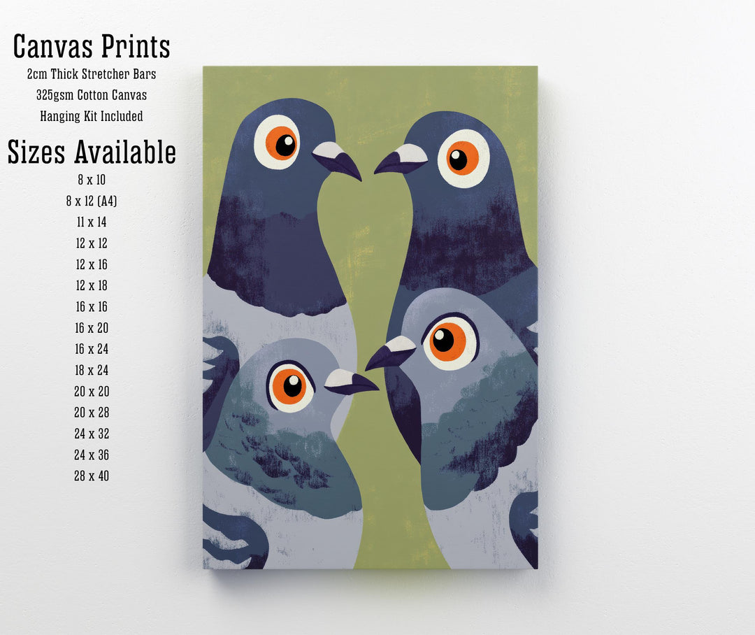 Pigeons Art Print Retro Midcentury Pop Style Wall Poster for Kitchen Dining Room or Eclectic Urban Home Decor
