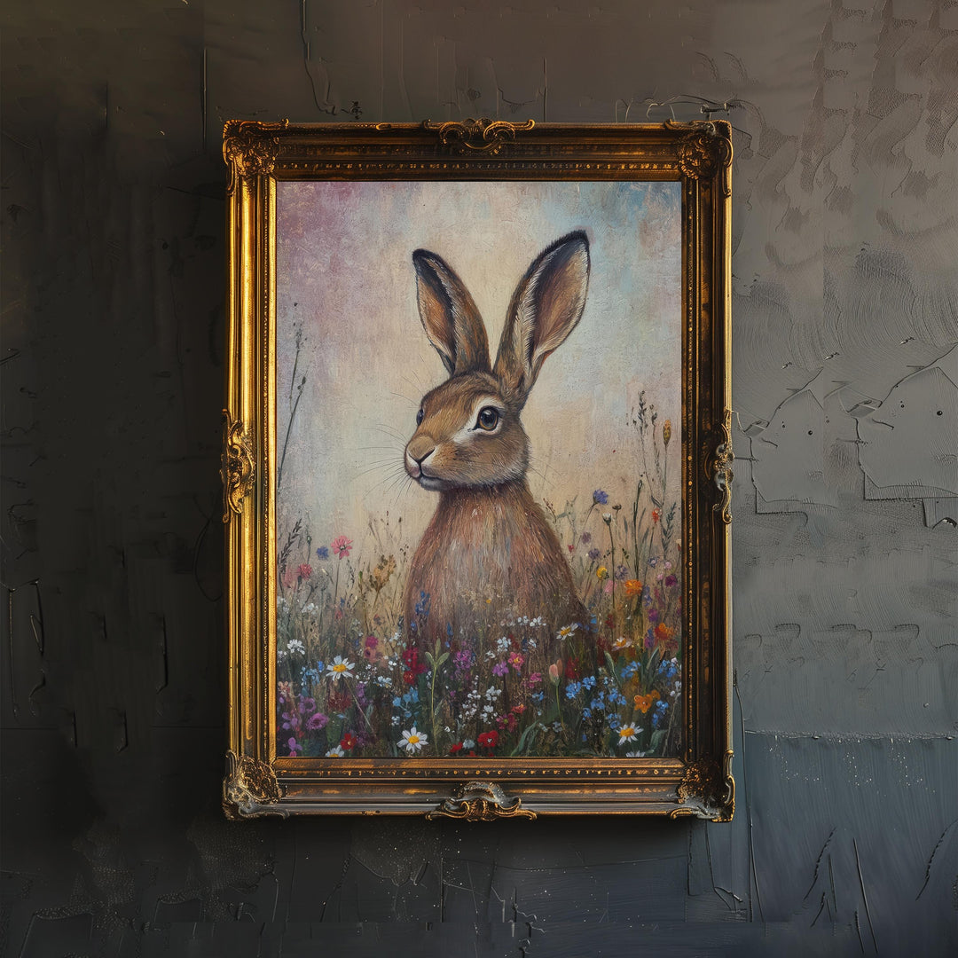 Twilight Hare Art Print Cottagecore Nature Poster Woodland Animal Wall Decor for Rustic Living Room or Reading Nook