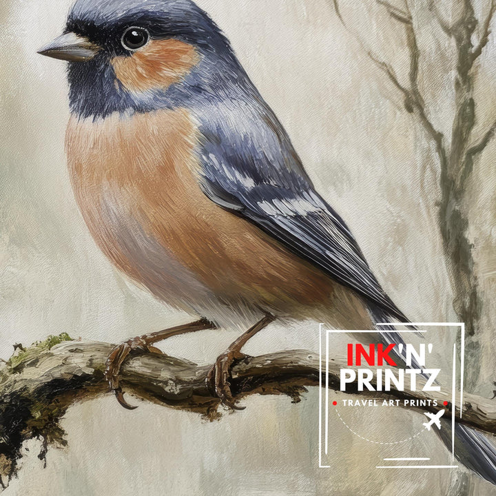 Chaffinch Bird Art Print Vintage Nature Poster Woodland Wall Decor for Cottagecore or Rustic Living Room