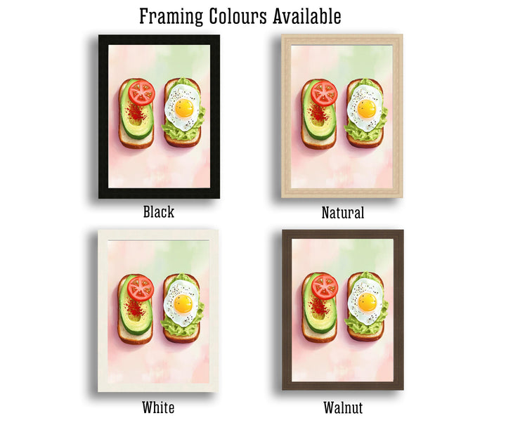 Avocado and Fried Egg Toast Poster Modern Brunch Kitchen Art Bold Foodie Wall Print with Tomato and Lettuce